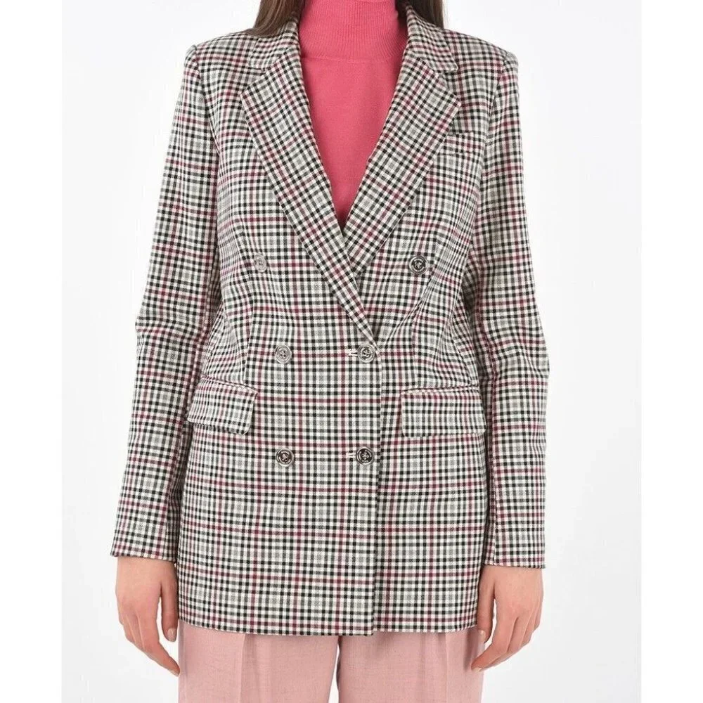 Michael Michael Kors Micro Plaid Structured Double Breasted Blazer 6